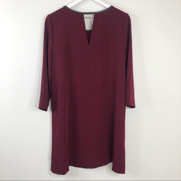 SOLD ECI Burgundy Faux Leather Trim Back Cutout Shift Dress - Picture 5 of 8